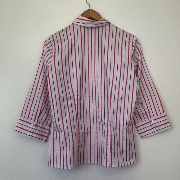 STYLE & CO White Pink Black Striped 3/4 Sleeve Work Preppy Button Down Shirt 10 - Picture 5 of 5